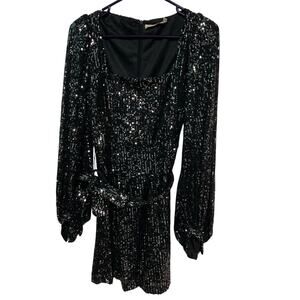 Millibon U.S.A. Women’s Black Sequin Long Sleeve with Slip Mini Dress Size M